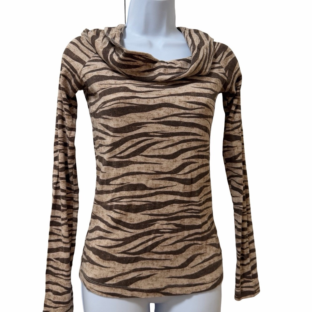 Anthropologie Womens Pilcro Animal Print Off‎ the Shoulder Rib Top Size S Brown